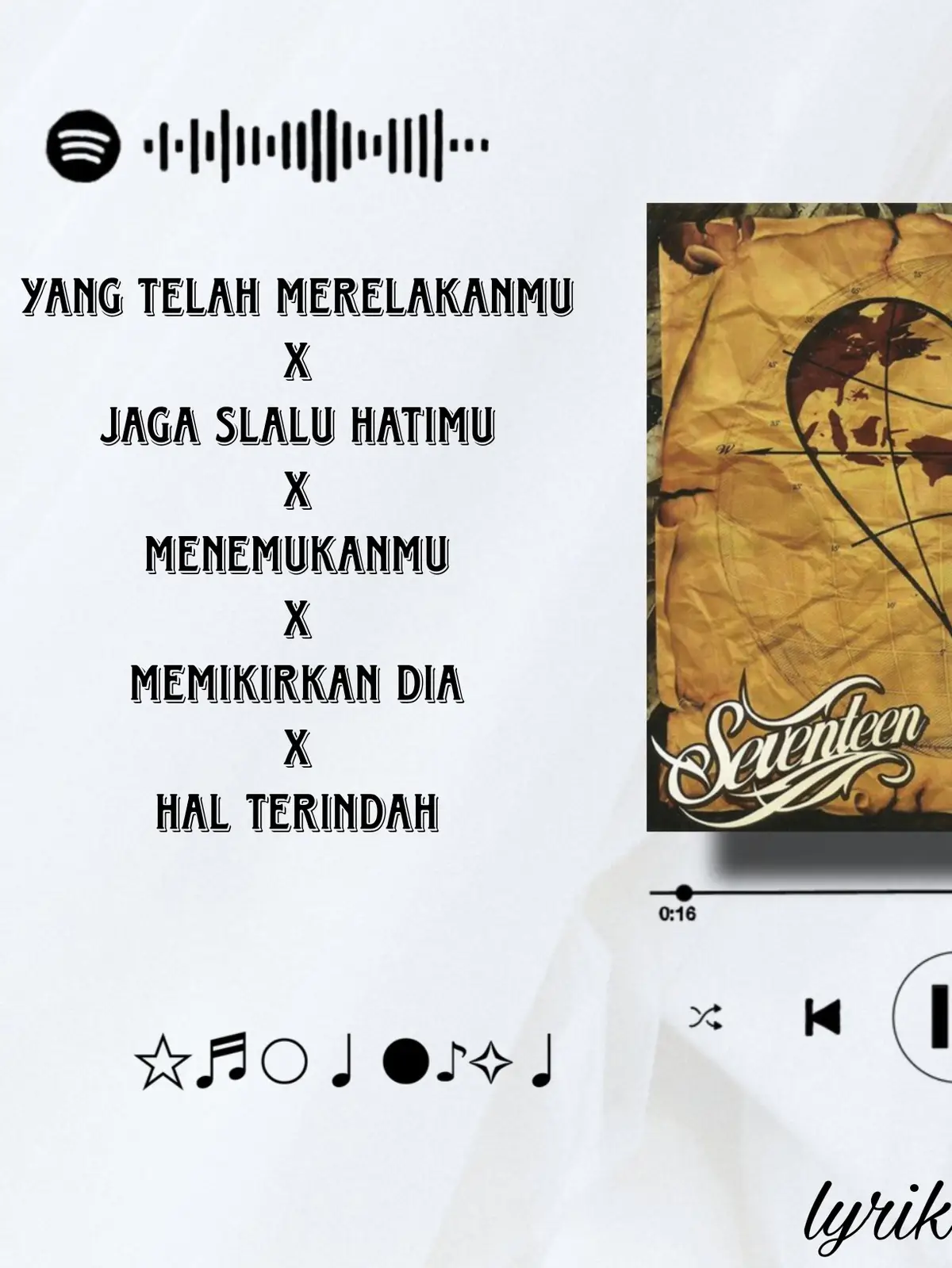 yang telah merelakanmu          x jaga slalu hatimu           x menemukanmu           x memikirkan dia          x hal terindah Kadang cinta datang di waktu yang paling tak terduga 💔 #LirikGalau #DuniaYangIndah #CintaDanWaktu #LaguSedih #LirikLagu