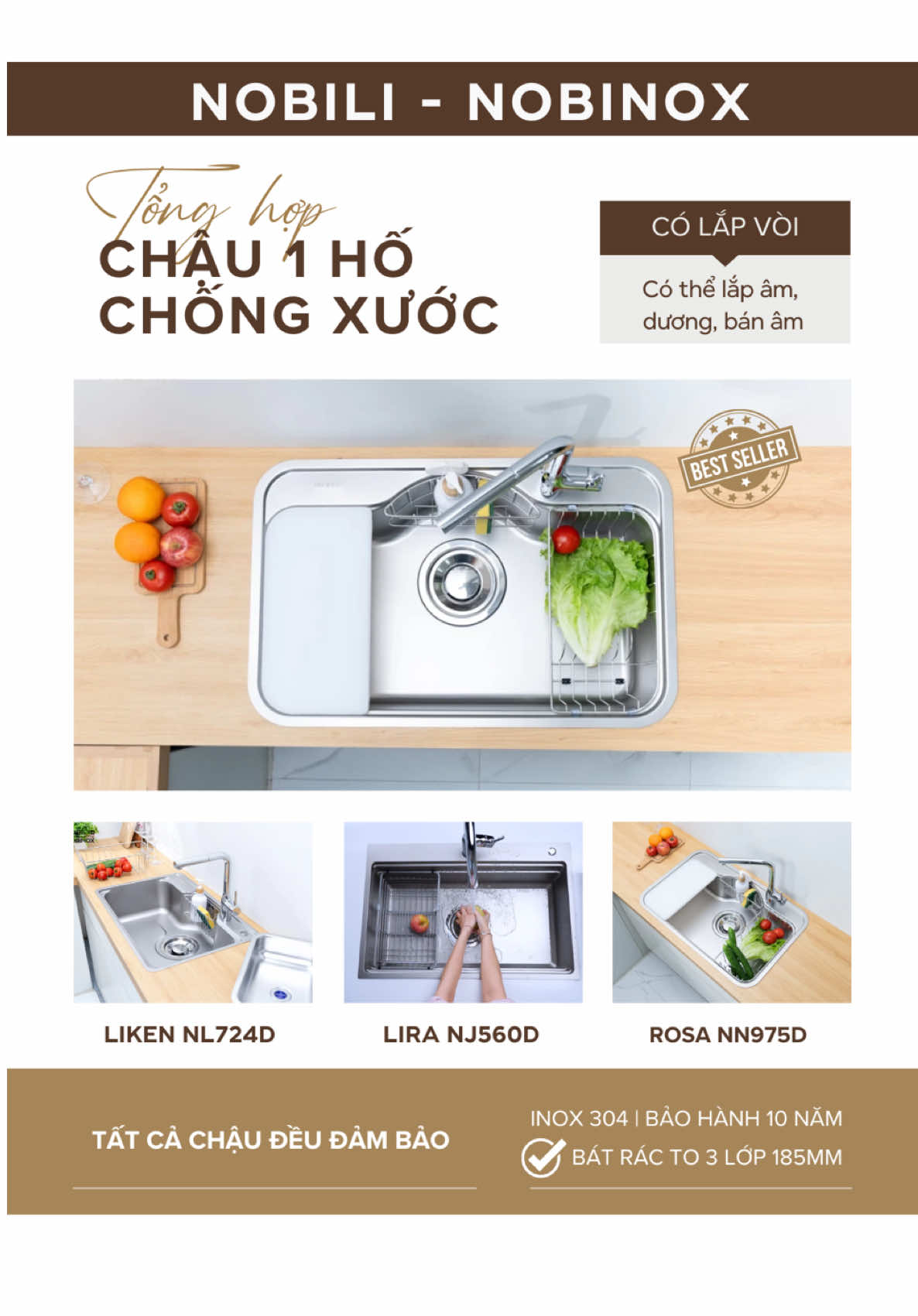 Chậu rửa bát  1 hố kích thước tiêu chuẩn #thietbibep #chauruabat1ho  #chauruabatinox304 #chauchongxuocphongcachnhat #nobinox 
