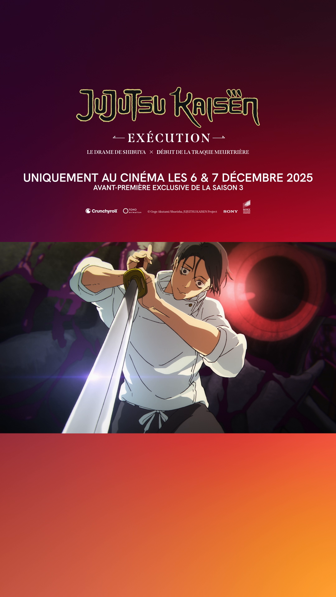 La Traque meurtrière commence dans JUJUTSU KAISEN : Exécution , les 6 & 7 décembre au cinéma ! 🔥 Découvrez le meilleur de l’incident de Shibuya combiné au 2 premiers épisodes exclusifs de la prochaine saison ! #jujutsukaisen