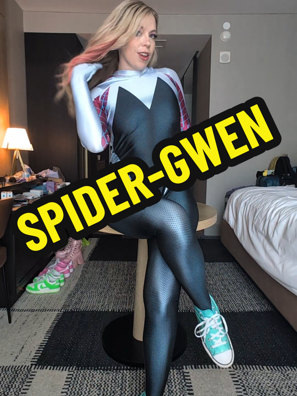 It’s #gwednesday my dudes 😌🕷️ Spider-gwen just dropped her multiverse glow-up and I’m only getting started 👀 I've got so many more spider vids swinging your way ~hit that follow before the next one lands 🕸️ #spidergwen #spiderverse #cosplaytransition #marvelcosplay 