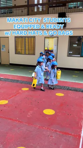 Makati Students EQUIPPED & READY doing Earthquake Drill w/ HARD HATS & GO BAG👷🏻 #savinglives⛑️
