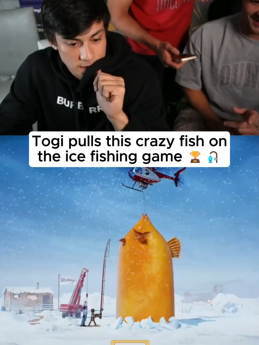 Togi pulls this crazy fish on the ice fishing game 🏆🎣 #kickstreaming