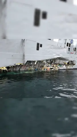 The shocking aftermath of a massive collision! This is the Norwegian frigate HNoMS Helge Ingstad, showing a catastrophic tear after it was struck by an oil tanker in 2018. The water inside is visible through the breach—a stark reminder of the incredible forces at sea. #WarshipDamage #HelgeIngstad #Frigate #NavalAccident #Shipwreck