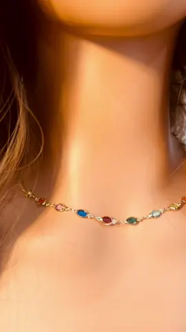 Gold Filled Oval Colored Crystal Necklace #necklace #necklaces #jewelry #jewellery #goldfilledjewelry  