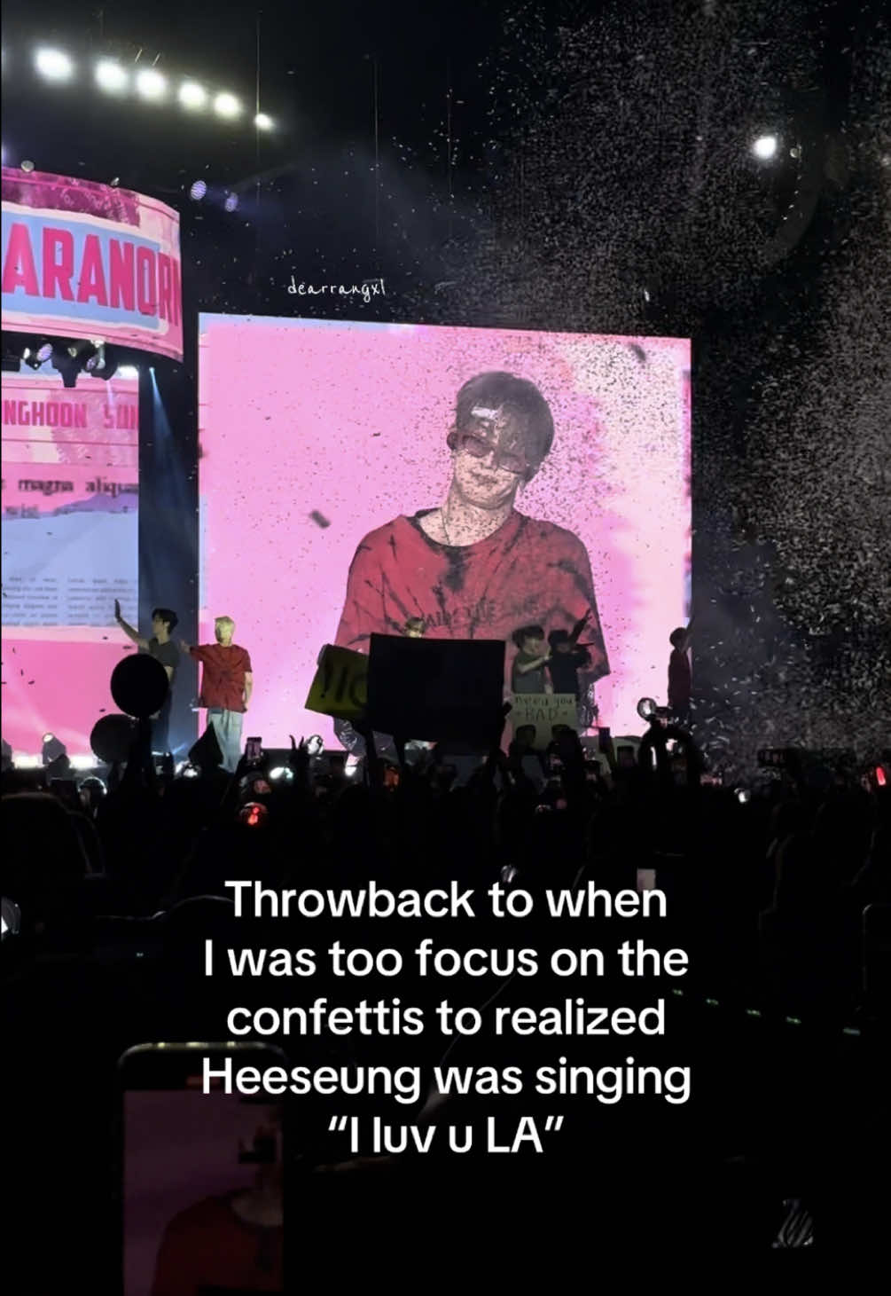 Dare I say heeseung loves LA😌  Happy Heeseung Day!  (Little throwback to me freaking out over confetti…) #engene #enhypen #heeseung #kpop #walkthelinetour 