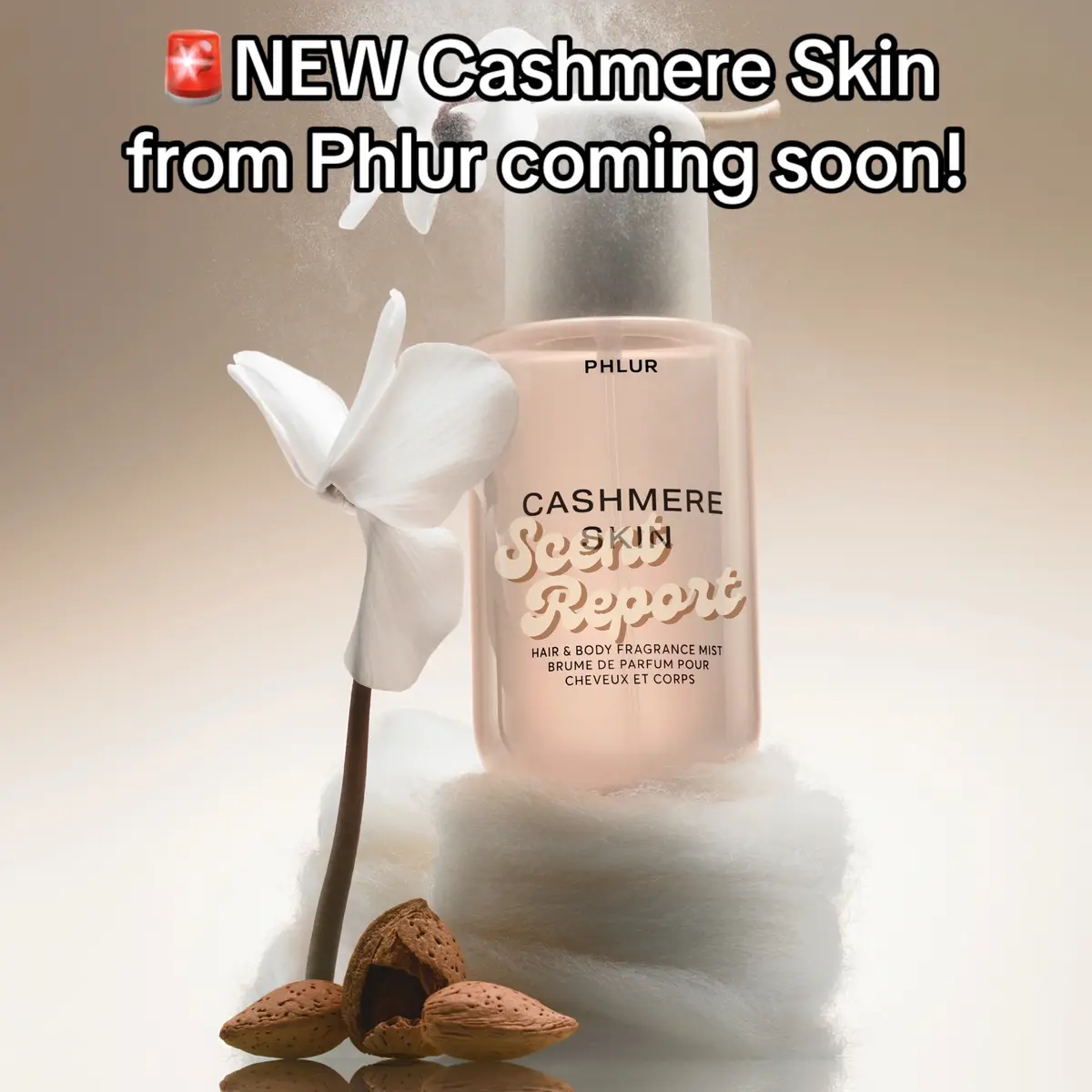 Cashmere Skin will be releasing soon at Sephora and on the Phlur website!! Top notes: Almond, Cyclamen, Cashmere  Heart notes: Cream, Vanilla, Santal  Base notes: Ambrette, Musk, Peru Balsam #perfume #perfumetok #fragrance #phlur 