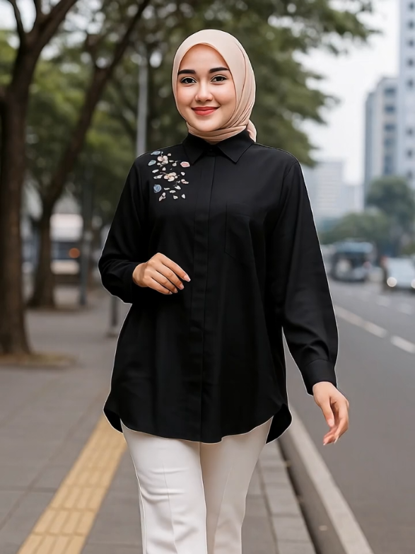 Kinaya Blouse Bordir Rayon Twill Premium Atasan Wanita Dewasa Casual Cantik Muslim Kancing Nyaman Santai Garis Panjang Wudhu Friendly kemeja #blouse #fyp #fypシ゚ #promoguncang1010 #trending 