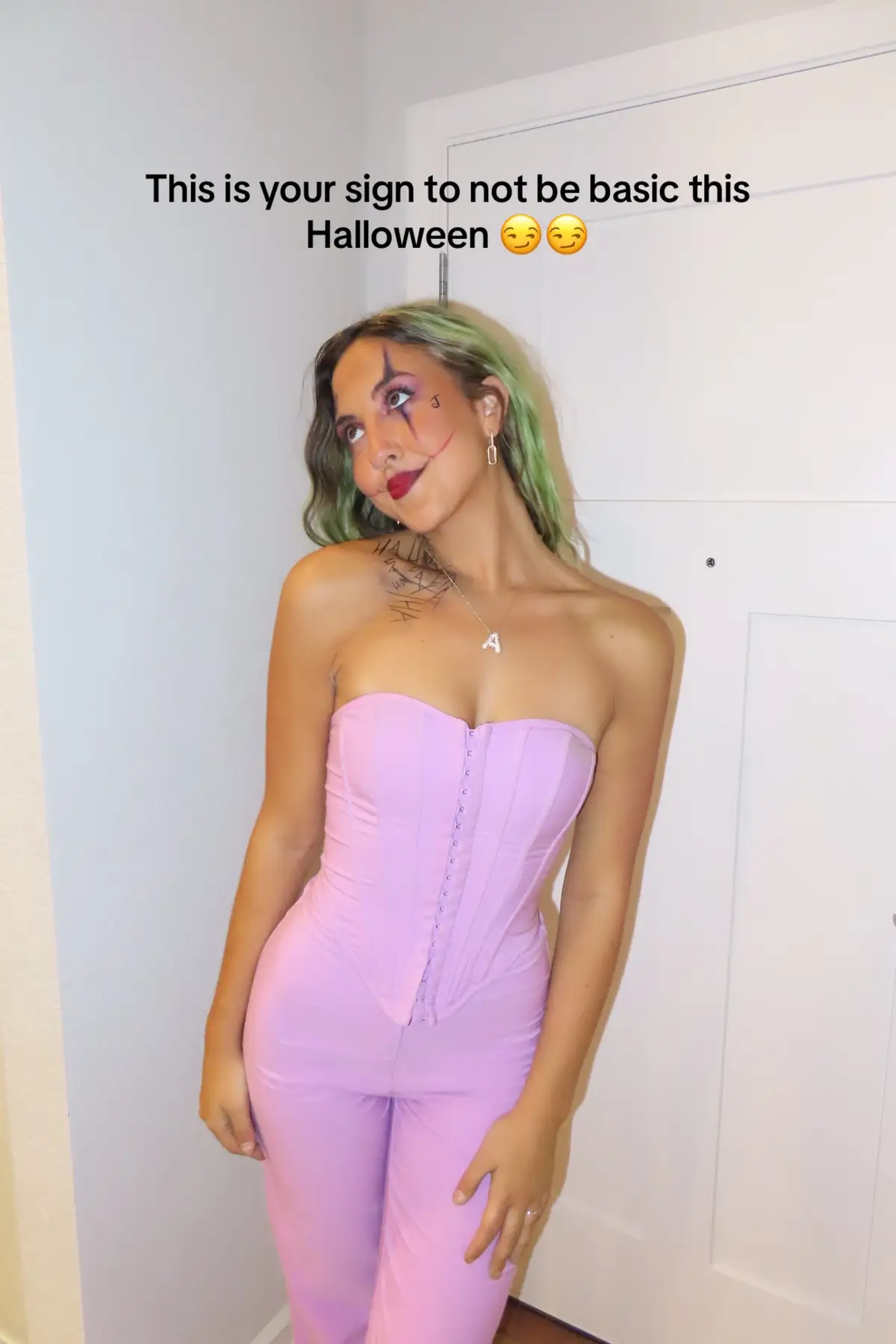 Go to @ava car page for makeup tutorial 😏😏 #halloween #jokercostume #americanpsychocostume #uniquehalloweencostume #halloweencostume