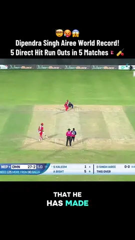 Dipendra Singh Airee World Record! 5 Direct Hit Run Outs in 5 Matches | Nepal Cricket 🇳🇵🏏 Nepal’s superstar Dipendra Singh Airee makes history! ⚡ Five consecutive matches with a direct-hit run out — absolutely sensational fielding! Opponents shaken, fans thrilled. Watch the masterclass in action! 💥 #DipendraSinghAiree #NepalCricket #DirectHitRunOut #WorldRecord #CricketNepal     