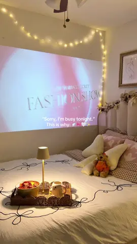Sorry can’t make it tonight, I have front row seats to @victoriassecret fashion show 2025🤭💕🖤🤍 _ . . . . . #victoriassecretfashionshow #victoriassecrets #cozynightin #bedroomvibes #fallnights 