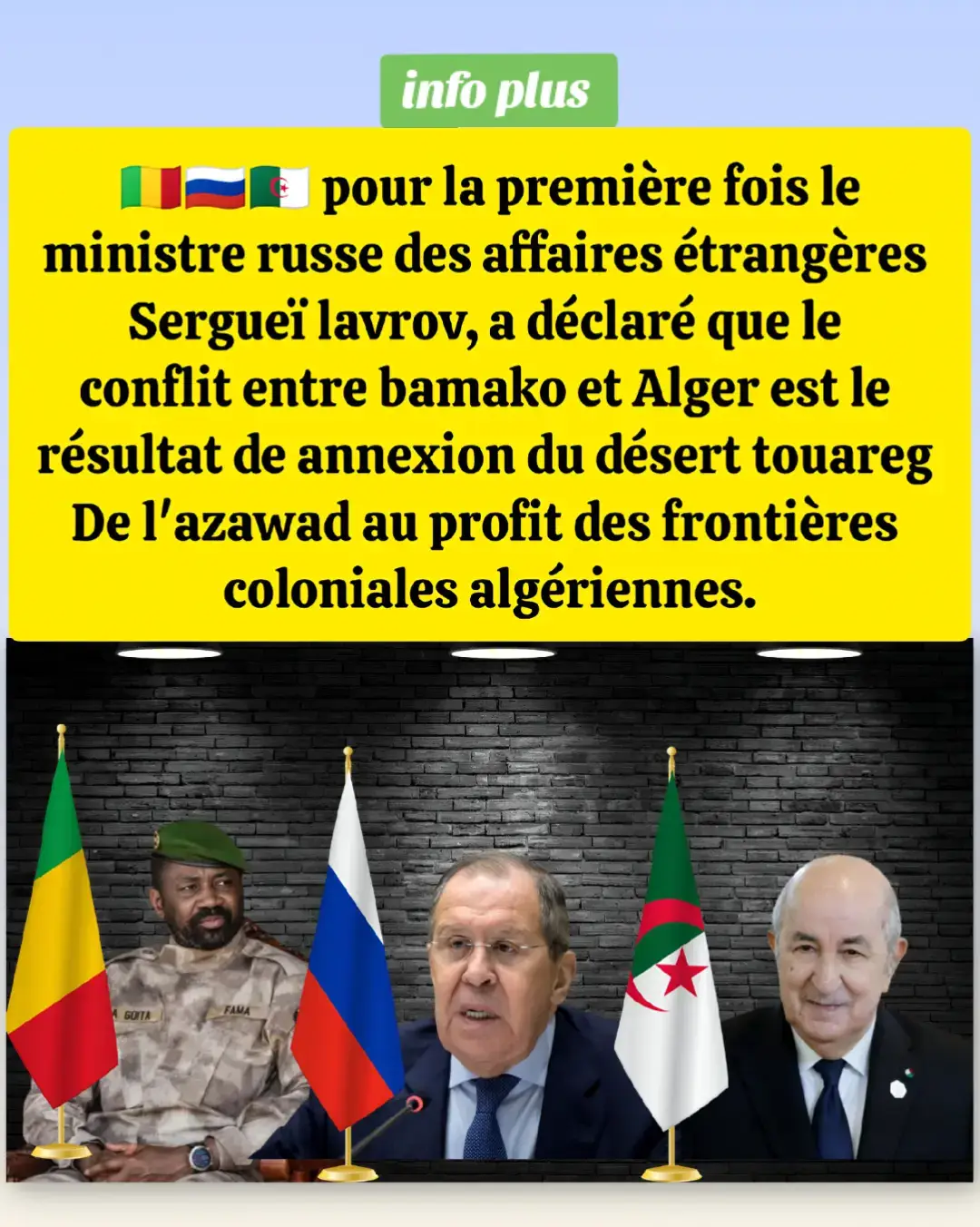 Le ministre russe des Affaires étrangères, Sergueï Lavrov, a déclaré que les tensions entre l'Algérie et le Mali sont liées à l'héritage colonial et aux frontières tracées arbitrairement à cette époque, notamment concernant la région des Touaregs. Cette déclaration intervient dans un contexte de tensions croissantes entre les deux pays voisins du Sahel, qui ont une histoire complexe de coopération et de rivalité, avec des soupçons mutuels et des intérêts divergents. #tiktokafrique #mali #malitiktok #côtedivoire #burkinafaso 