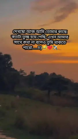 দেখছো আজ আমি তোমার কাছে কতটা তুচ্ছ হয়ে গেছি, এখন আমার সাথে কথা না বলেও তুমি থাকতে পারো😅❤️✈️