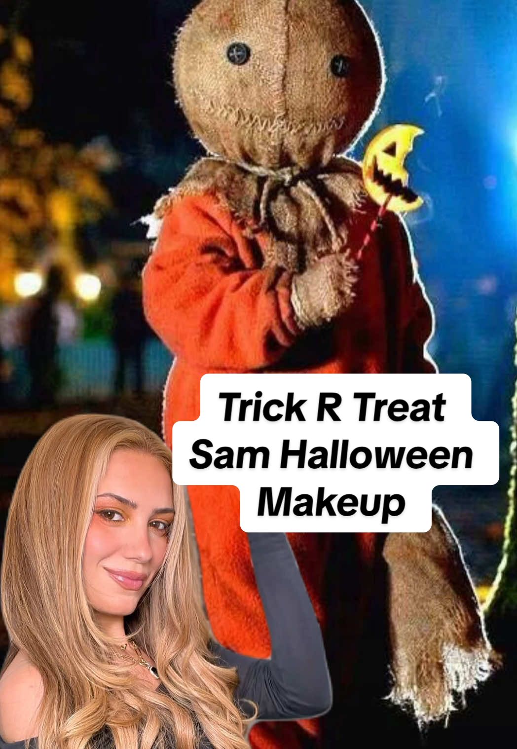 Sam from Trick r Treat 🍭🖤🎃 Easily one of the cutest characters in horror 🥹 @Spirit Halloween Sam trick r treat costume @KVD Vegan Beauty good apple foundation & black briar liquid lipstick  @COVERGIRL @Netflix Stranger things Vecnas curse Ph Blush  @Diorbeauty diorshow brown liquid eyeliner  @Bobbi Brown eyeshadow sticks in hazelnut & bark  @realtechniques beauty sponge  @DanessaMyricksBeauty Lightwork vol IV palette  @lemonhead.la glitter space case  @Patrick Ta Beauty she’s not from here lipstick  @Lilly Lashes wild child  #halloween #halloweenmakeup #halloweencostume #BeautyTok #trickrtreat 