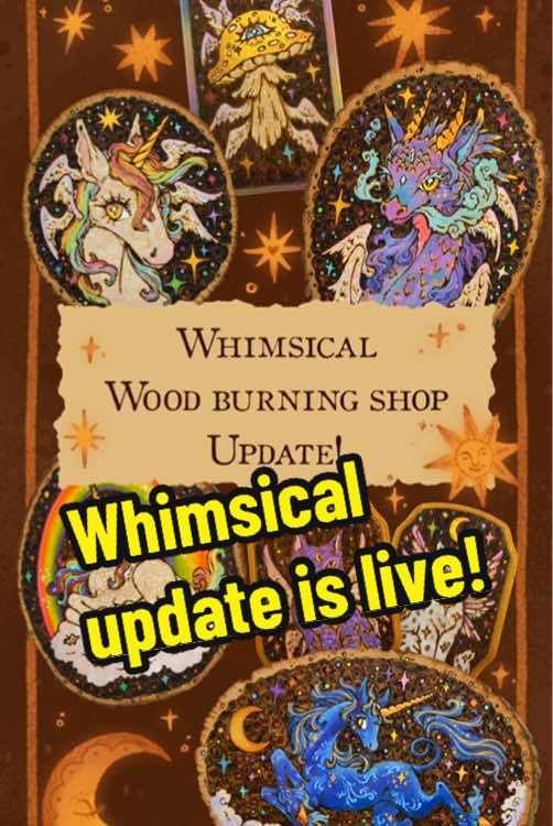 ✨Whimsical Wood Burning update is now LIVE!✨  Thank you for all the support and kind words on all the videos I’ve shared up to now! I’m super thankful! This update has been a true labor of love, it took me a whole month to complete this whole set. I put a lot of love into my work, so there’s definitely a part of me that is going to miss each one, but I’m hopeful that they all find awesome homes to go to and help spread more magic into the world! ✨ 🦄🌞🐲🌙🍄🌛🪐✨ #woodburning #pyrography #whimsigoth #witchtok #woodburningart 