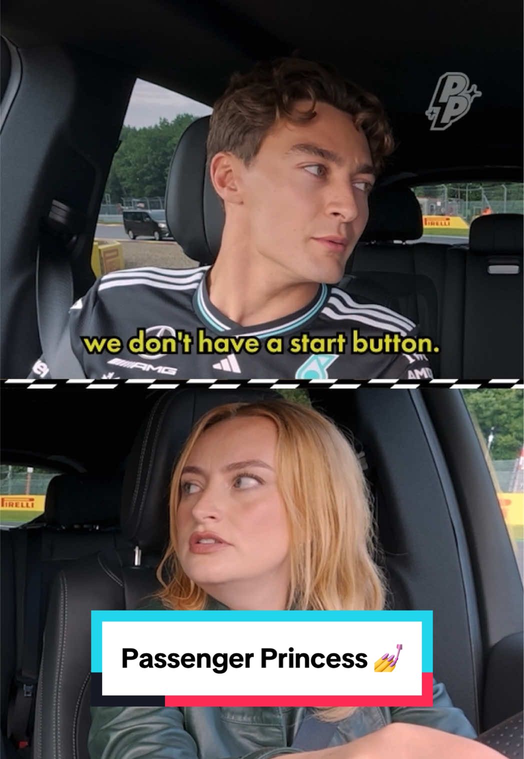 note to self: start car when trying to drive car ✍️ watch george teach @ameliadimz how to drive on her new @YouTube series passenger princess #f1 #georgerussell @Mercedes-AMG F1 