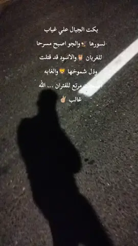 بكت الجبال علي غياب نسورها 🦅والجو اصبح مسرحا للغربان 🦉والاسود قد قتلت وذل شموخها 🦁والغابه أصبحت مرتع للفئران ... الله غالب ✌🏼