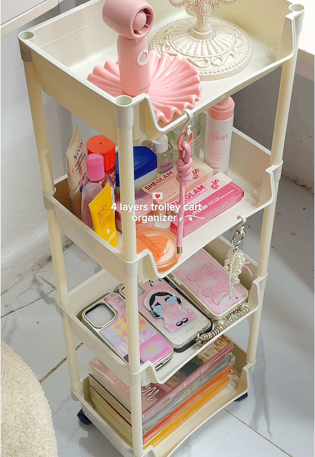 4 layers high quality trolley cart organizer ⭐️💌 | so happy i got it! <3 #trolleycartorganizer #roomorganizer #storagerack #trolleycart #fyp   