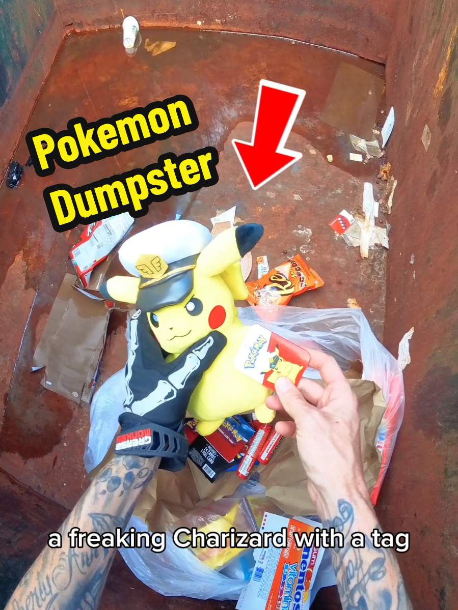 I found rare Pokemon cards and a Charizard plush in the dumpster! #dumpsterdiving #pokemon #cards #candy 