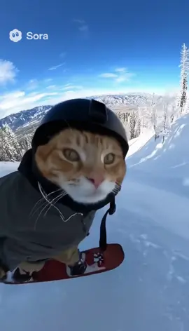 #sora #ai cat is snowboarding 