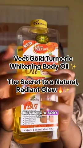 Reveal your natural glow with Veet Gold Turmeric Whitening Body Oil ✨ It’s Infused with turmeric and essential oils to brighten, even out skin tone, and deeply moisturize for that healthy, radiant glow 💫. •Brightens and evens skin tone	•Deeply hydrates and nourishes •Helps fade dark spots and blemishes •Promotes a natural, radiant glow #tumericoil #glowingskin #radiantskin #bodyoilsforskin #veetgoldoil 