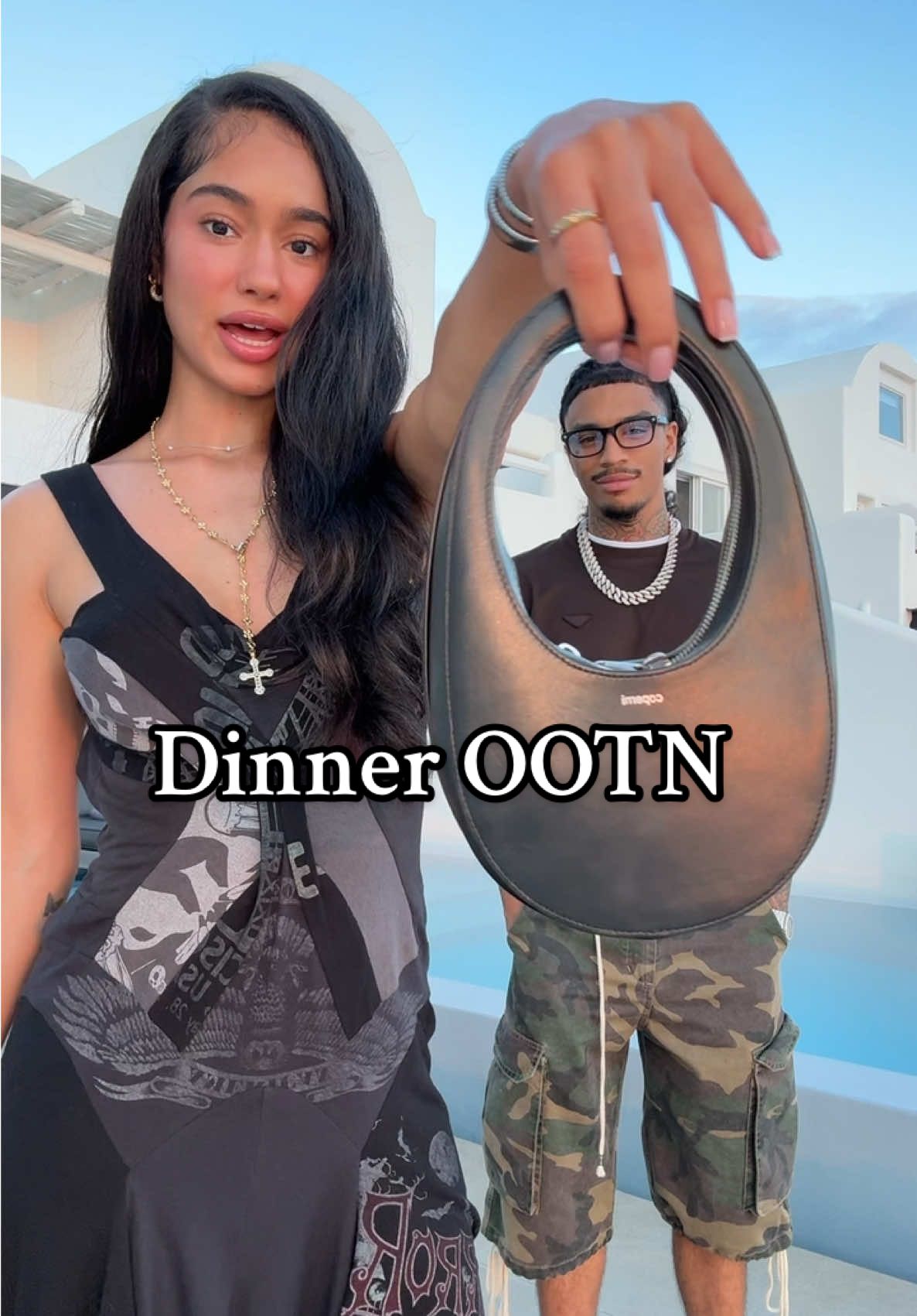 Our lil outfits of the night for dinner in Santorini 🥰🖤 #ootn #santorini #greece 