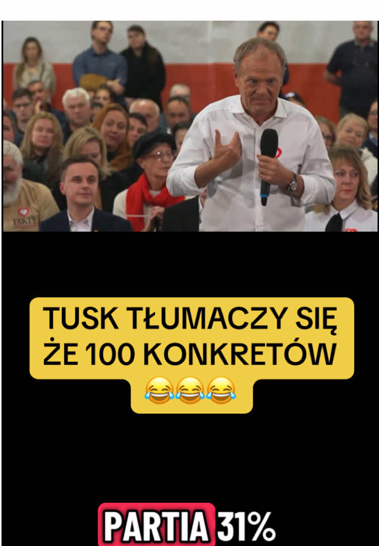 Tusk spełnił 1/3 100 konkretów, bo dostał 31 % głosów w wyborach 😆 #polityka #tusk #sejm #rzad #platforma