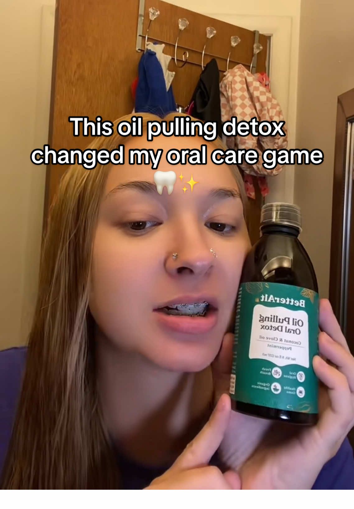 My secret to a cleaner, fresher mouth every morning 👅💨 #BetterAlt #OilPulling #OralDetox #FreshBreath 