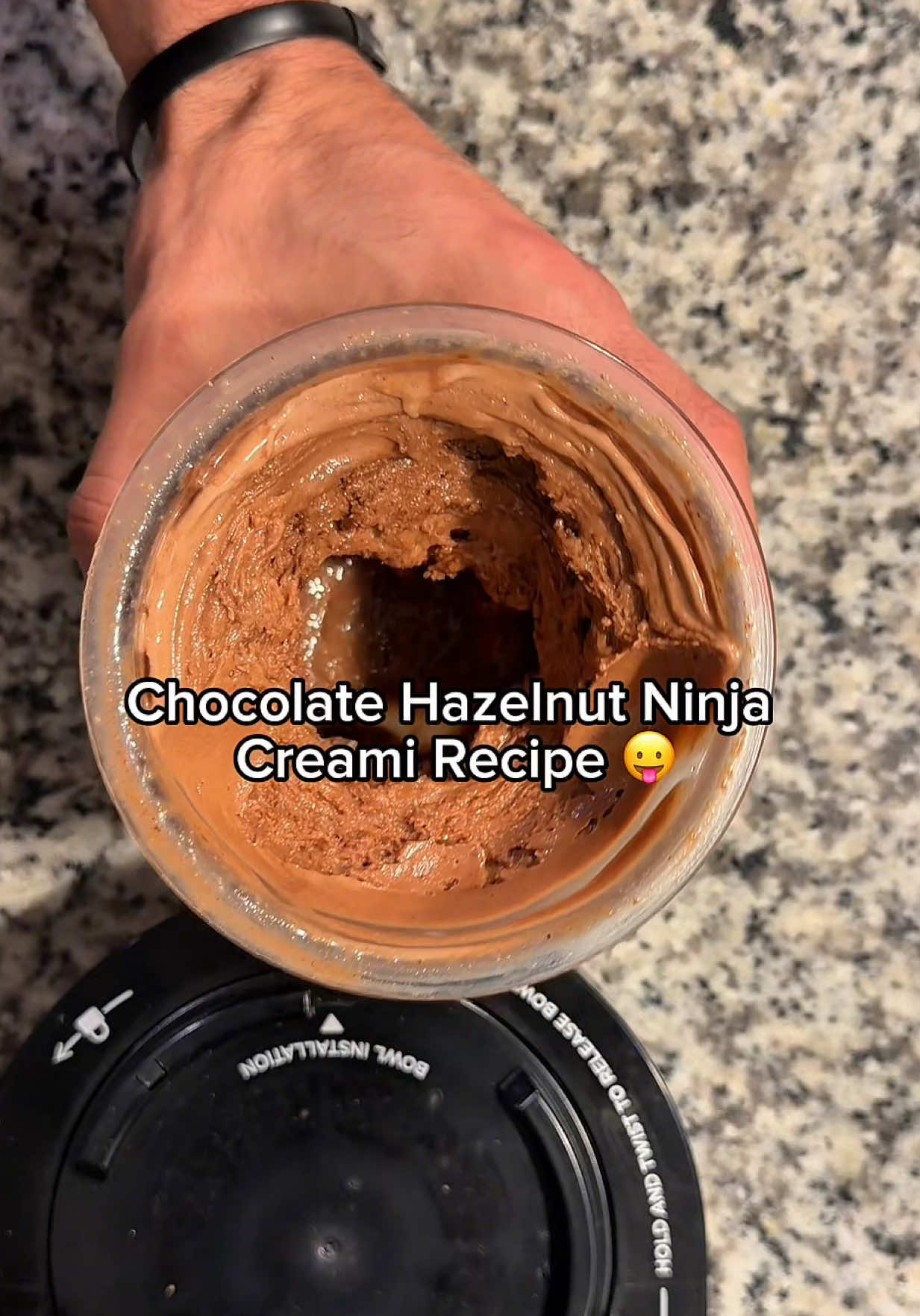 Ninja Creami Recipe - Dark Chocolate Hazelnut 🌰 Total calories & macros: 490 cals 43g protein  33g carbs 26g fats Can sub the whole milk out for skim or almond milk to lower the cals and save on some fats, but I intentionally make it a little fat dense for my macro plan Honestly came out better than I expected and if you don’t have a ninja creami yet this is your sign to get one, money well spent! Might make this a series or a form of recipes I just add over time as I come up with more ideas lmk what you think of this one! #ninjacreami #ninjacreamirecipe #ninjacreamiproteinicecream #proteinicecream #fy 