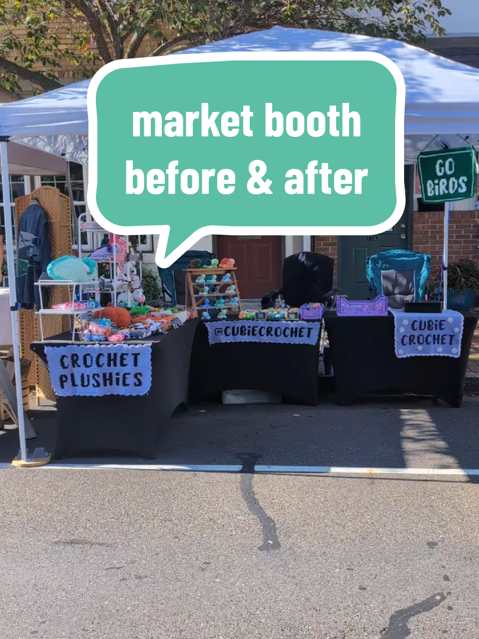 Full booth before & after! This is from my September market. Next market: BHS Craft Fair 11/15 in Bensalem, PA -- #crochetplushieshop #crochetmarketprep #marketbooth #cubiecrochet 