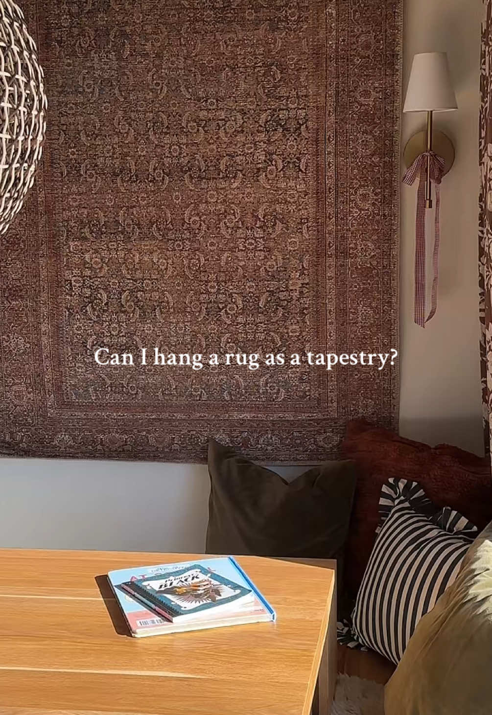 I need feedback before I commit to this DIY 😂 lmk! #diyproject #tapestry #homediy #cozyathome #rugs 