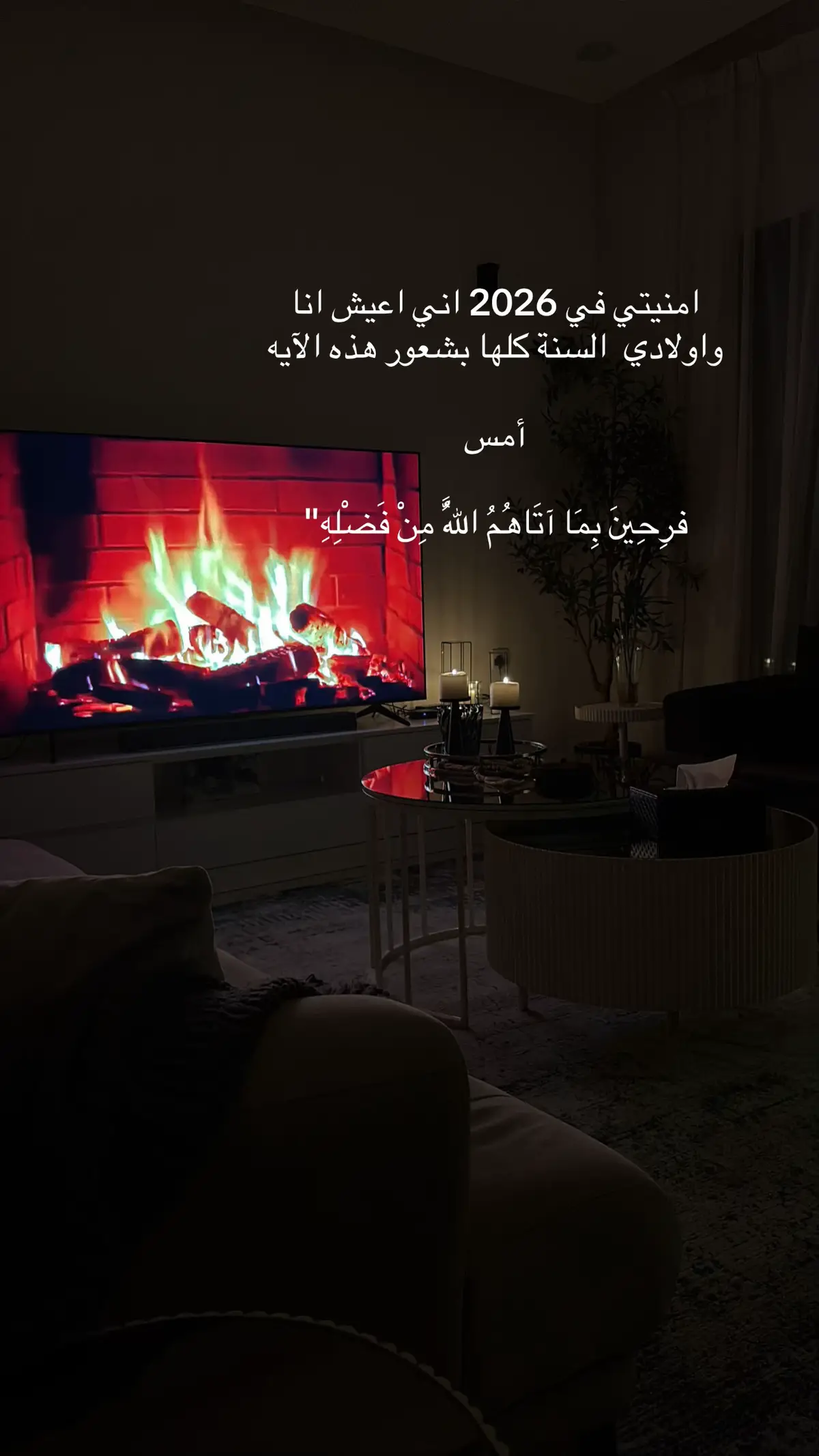 امنيتي في 2026 اني اعيش انا واولادي وأمي السنة كلها بشعور هذه الآيه أمس فرِحِينَ بِمَا آتَاهُمُ اللَّهُ مِنْ فَضْلِهِ