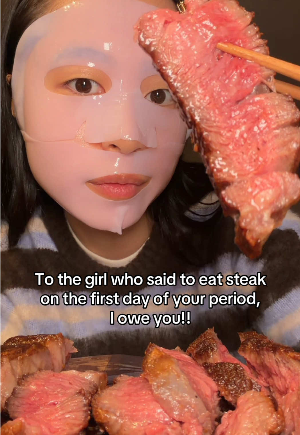 Steak is a good source of zinc and iron, which helps with cramps, fatigue and bloating 🙂‍↕️ #periodcramps #menstralcycle #steak #eatyourskincare #skinfood @medicube global 