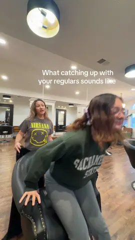 Me and my client trauma bonding before 9am☕️💅 #traumabonding #hairtok #salonhumor #hairstylistsoftiktok #workhumor 