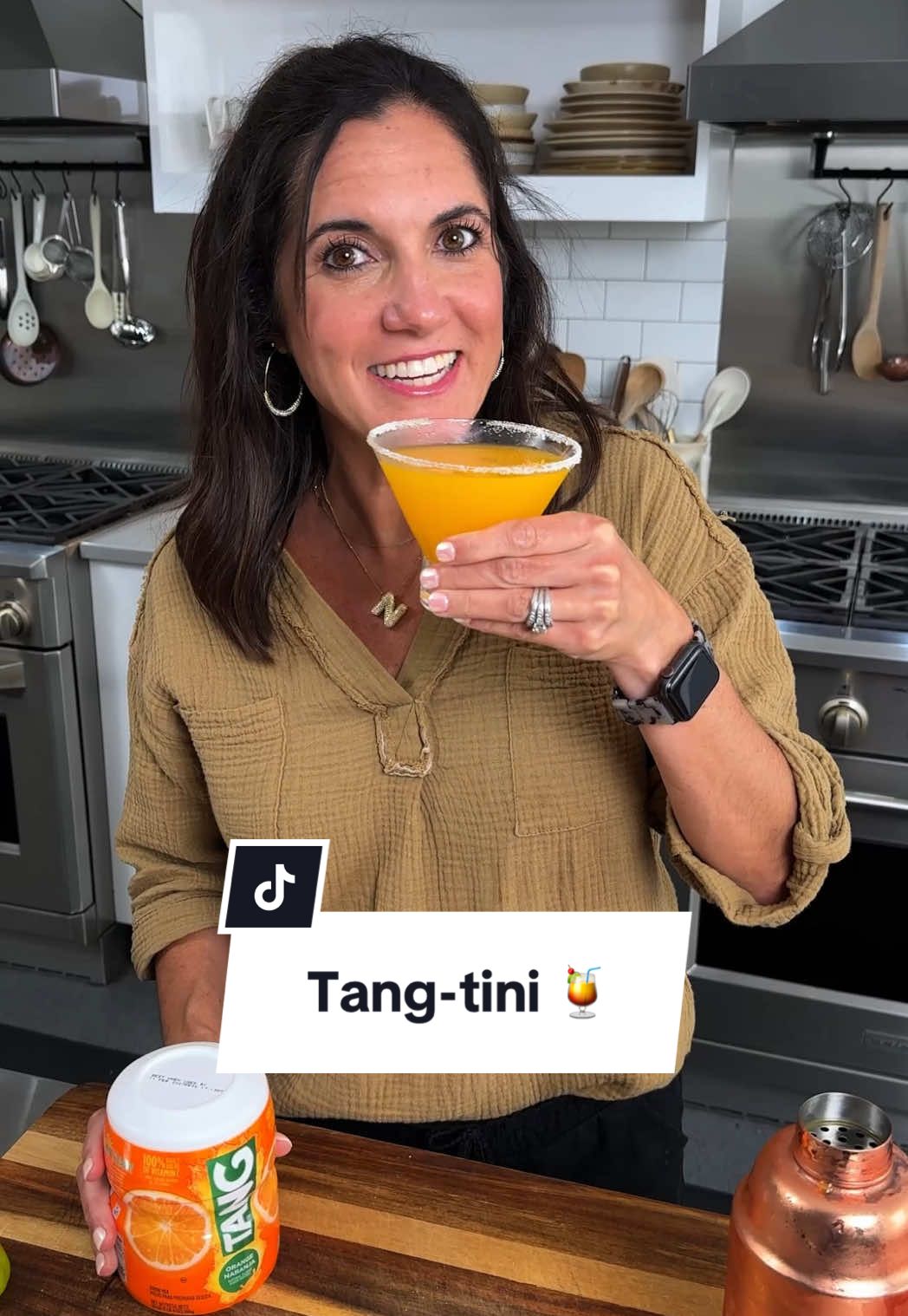 This drink is out-of-this-world GOOD!🍸🧑‍🚀 Remember that old drink mix that astronauts used up in space? Well, we're mixing it in our cocktails now! 🤩 Get the full recipe at the link in the @allrecipes bio or continue reading. 👇 Ingredients: 1 glass prepared Tang orange drink 2 fluid ounces vodka ice as needed Directions: Pour 2 ounces of Tang into a cocktail shaker along with 2 ounces vodka. Drop in ice. Shake vigorously until outside of the cocktail shaker is frosted, about 1 minute. Serve and enjoy! 🧑‍🍳: @NicoleMcLaughlin  #tang #martini #cocktail #cocktailrecipes #orange