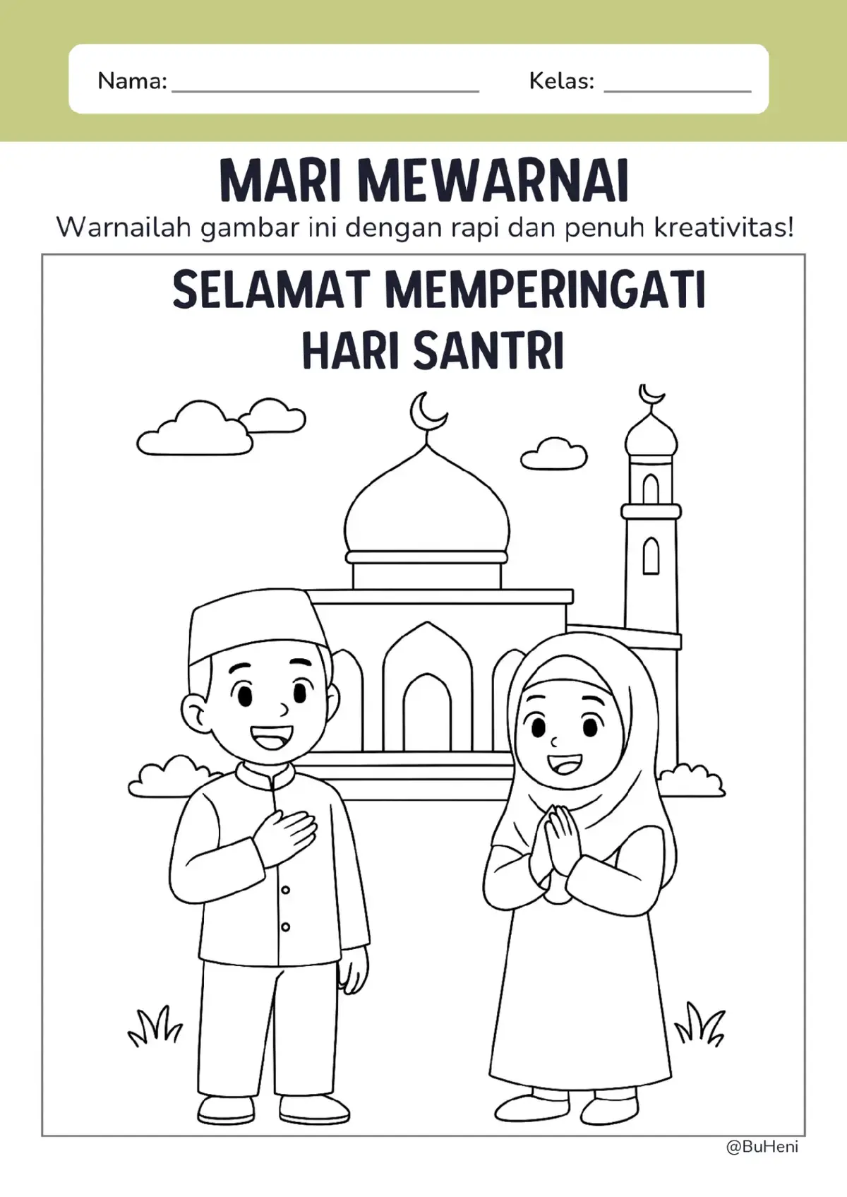 Ini dia kumpulan gambar mewarnai spesial Hari Santri! 🎨 Tinggal cetak dan ajak anak-anak mewarnai bersama 🕌💚 Cek link di bio yaa~ #HariSantri #mewarnaiharisantri #KegiatanAnak #santrihebat #buheniadiwerna 