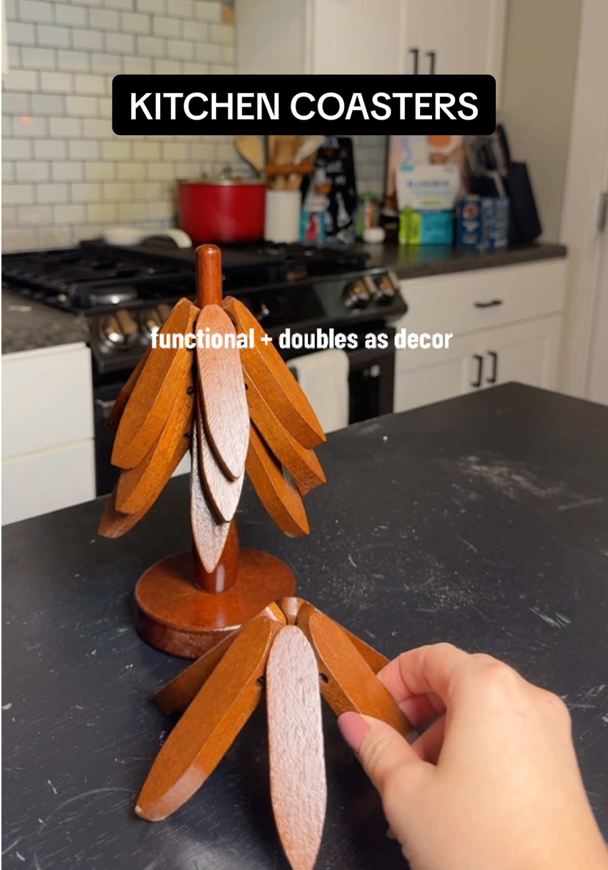 These are sooo great to have in the kitchen & are heat resistant! #kitchen #christmasdecor #cutecoasters #coasterset #treedecor 