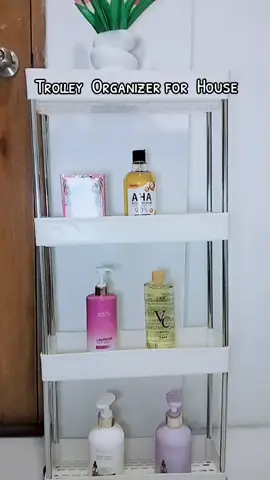 High quality white narrow 4-layer  standing organizer rack with wheels #clicktheyellowbasket  #affiliatemarketing  #FYP  #organizer 