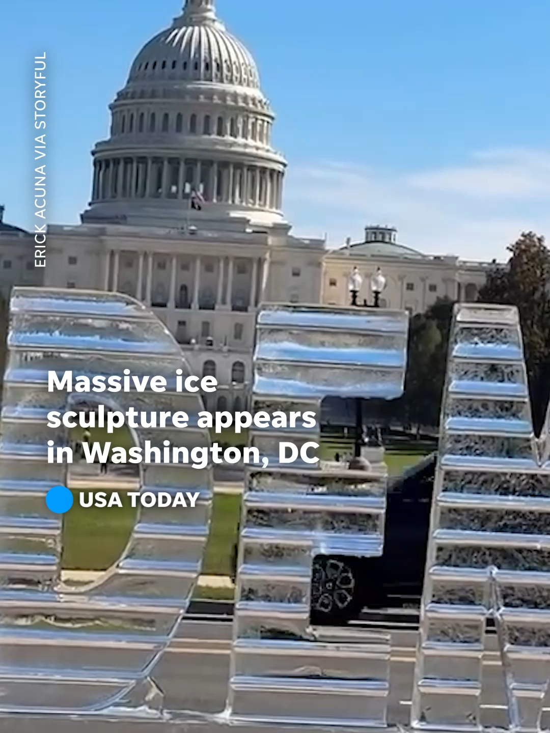 An ice sculpture spelling the word 