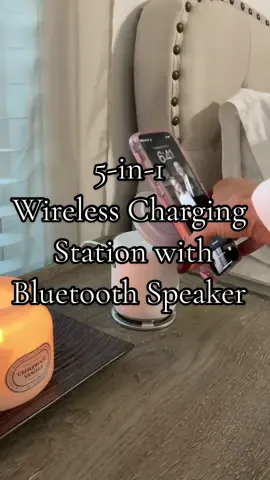 Tired of tangled cords and dead batteries? 😩 This 5-in-1 wireless charging station keeps my iPhone, Apple Watch & AirPods fully charged all in one spot! The magnetic hold is strong, the phone rotates 360° for hands-free FaceTime or watching videos, plus it has colorful lights and a built-in Bluetooth speaker. Compact enough to travel with and perfect for your nightstand or office setup. If you want to simplify your charging routine — this is it ⚡️ ##WirelessChargingStation##TechGadgetsForHome##tiktokshopcreatorpicks ##TikTokShopBlackFriday ##TikTokShopCyberMonday