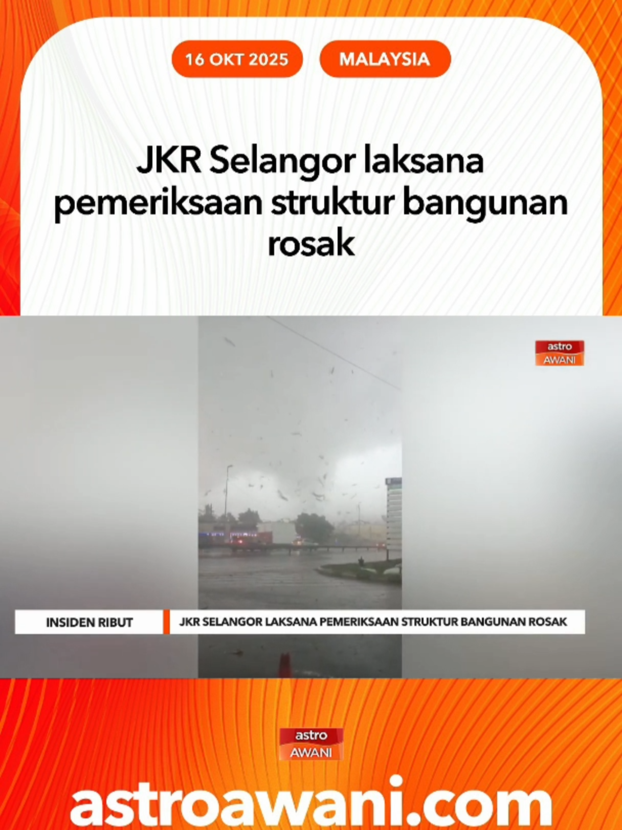 JKR menjalankan penilaian keselamatan terhadap bangunan awam termasuk SK Sijangkang Jaya yang rosak akibat ribut di Telok Panglima Garang. Langkah segera diambil bagi pastikan keselamatan penduduk dan pelajar. #AWANInews