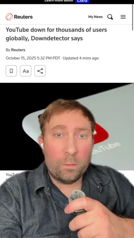 10/15 - 5:40PM PT — BREAKING: YouTube down for hundreds of thousands globally — #youtube #down #outage #breakingnews #google 