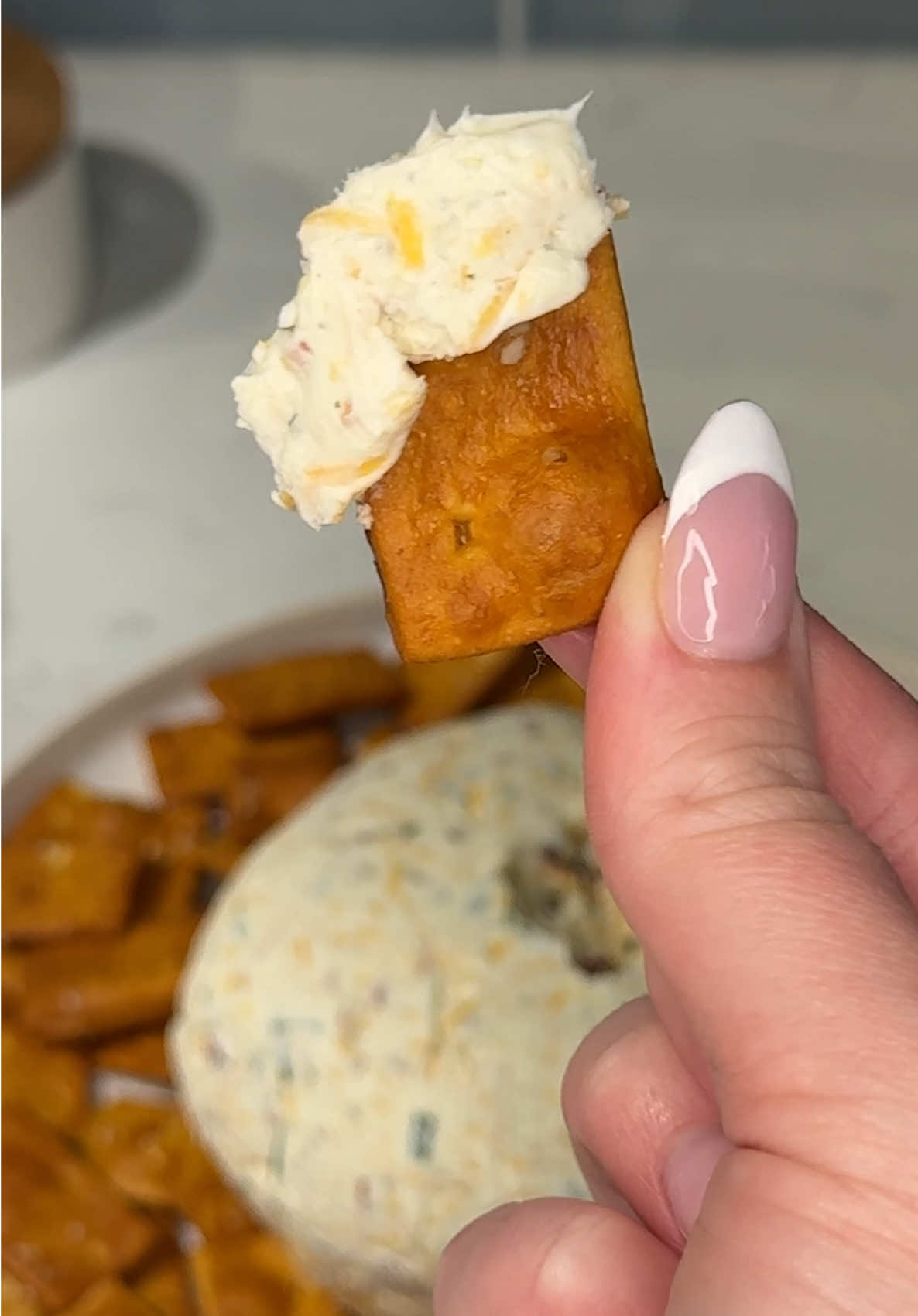 this bacon ranch cheese ball is the ultimate cheesy, creamy, smoky little snackie 🥓🧀 Ingredients 2 blocks cream cheese (softened) 1 cup shredded cheddar ½ cup bacon bits ¼ cup chopped chives 1 ranch seasoning packet Instructions In a large bowl, mix softened cream cheese, cheddar, bacon bits, chives, and ranch seasoning until smooth. Shape into a ball, wrap tightly in plastic wrap, and refrigerate until firm (about 1–2 hours). Unwrap and serve with @pretzelized Pretzel Crackers in Sea Salt for some extra CRUNCH and enjoy! 😋 #cheese #appetizer #Recipe #snack #creatorsearchinsights 