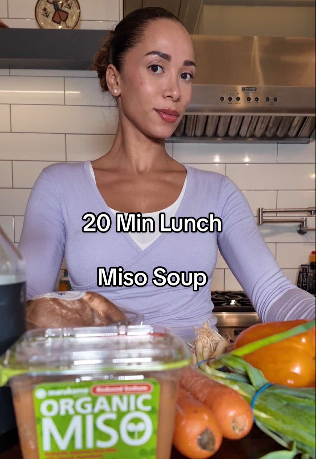 Cozy 20-minute miso soup for lunch 🍄 🍲✨ Warm, nourishing, and full of vitamins, minerals, and protein — this is my go-to comfort meal when I want something healthy fast - especially now that cold and flu season is coming!  Recipe: 	•	1½ tbsp (22 mL) olive oil 	•	1½ cups (375 mL) mushrooms (I used shiitake) 	•	2 carrots, chopped 	•	1 bell pepper, chopped 	•	2 cloves garlic, minced 	•	1 tbsp fresh ginger, minced 	•	4 cups (1 L) water 	•	2 stalks green onion, sliced 	•	2–3 tbsp (30–45 mL) miso paste 	•	2 tbsp (30 mL) hot water 	•	1 tbsp (15 mL) tamari or soy sauce 	•	Optional: shredded chicken for extra protein and red chilis 🥢 How to make it: 1️⃣ Heat olive oil in a medium pot. Add mushrooms, carrots, bell pepper, garlic, and ginger. Sauté 2–3 min. 2️⃣ Add 4 cups water, cover, bring to a boil, and simmer 10 min. 3️⃣ Add protein if desired  4️⃣In a small dish, whisk miso paste, hot water, and tamari. Stir into the soup, turn off heat, and enjoy. Protein-packed, cozy, and ready in 20 minutes — perfect for busy days. 🫶🍄  #lunchideas #quickrecipes #foodhacks #soup #lunch 