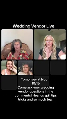 #tiktoklive #livehighlights Wedding Vendor Live tomorrow! Come hang with us. Ask all the questions. Get all the tips. Let’s talk wedding planning #weddingday #weddingplanning #weddingtok @🌼Wildflower Wedding Venue🌼 @Ashlynn Skaggs @Botanical Floristry @DebbietheDJ 