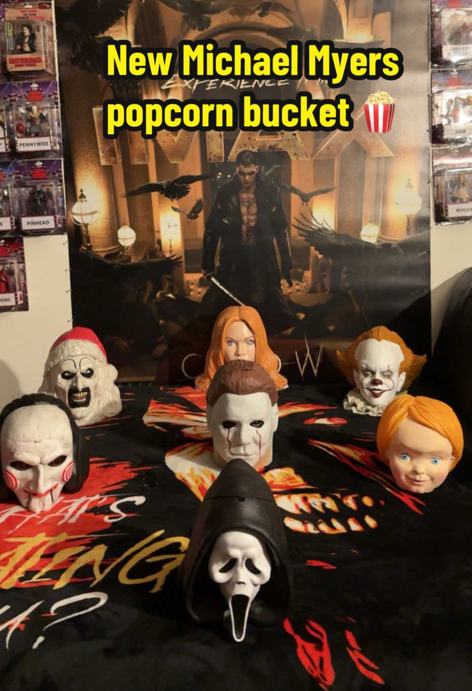 Thanks to my amazing amiga @Boogie_pop14 for getting me my @Cinemark exclusive Michael Myers popcorn bucket!! I also showed  my Halloween franchise collection as a whole!! 🎃🔪 #halloween #michaelmyers #horror #horrortok #scary 
