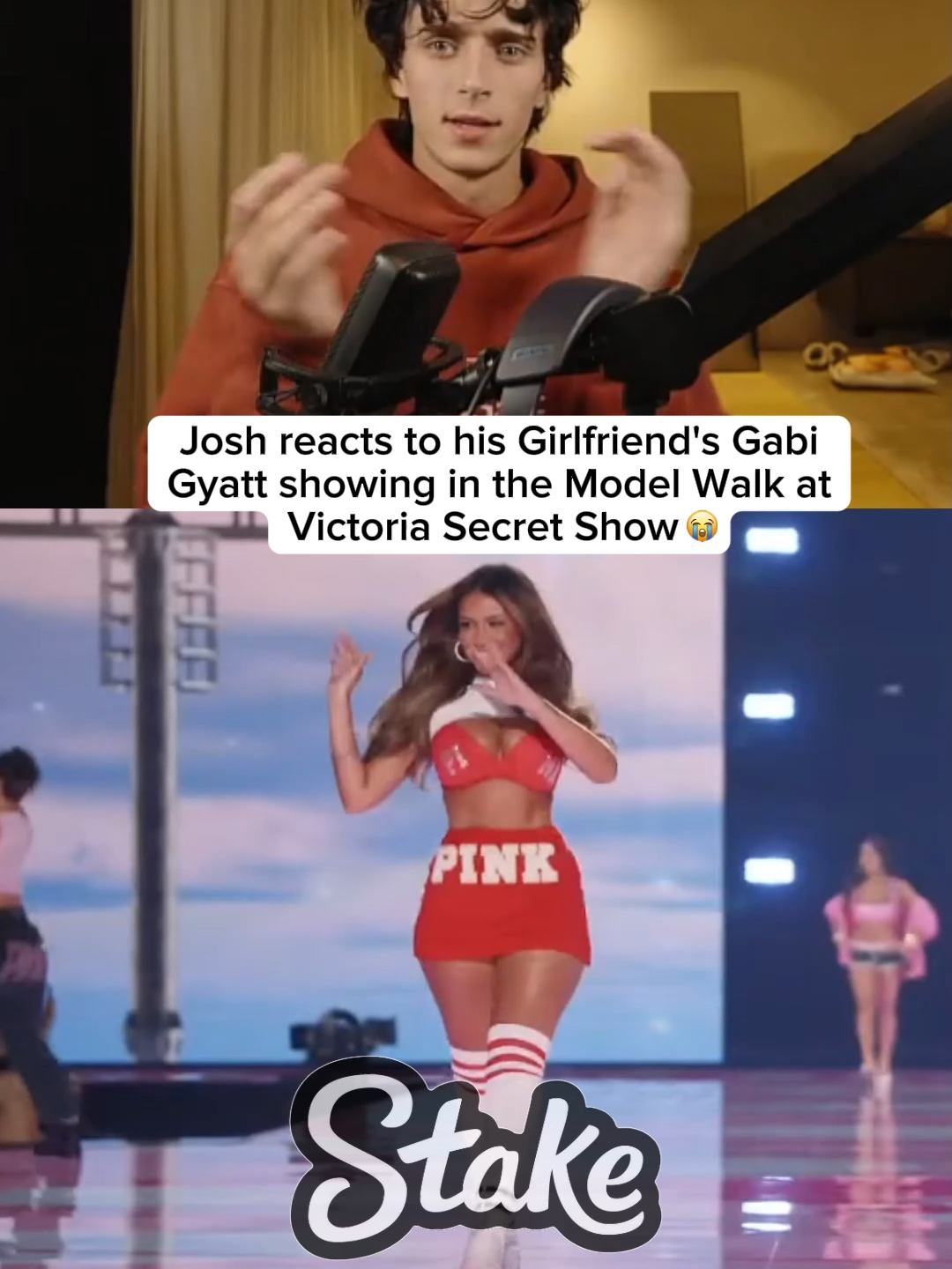 Josh reacts to his Girlfriend Gabi in the model walk at Victoria Secret Show 😭❤#joshrichards #gabimoura #victoriasecretmodel #fyp