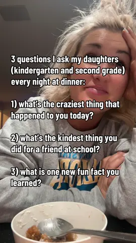 I don’t like asking “what did you learn today?” or “how was school?” bc I don’t get much of a response besides “I don’t remember” or “it was fine” 😂🙃  #familydinner #relatablemom #momcontent #conversationstarters 