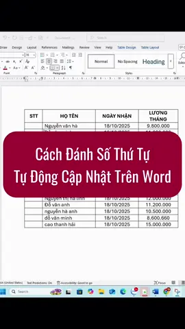 Cách đánh số thứ tự tự động cập nhật trên word #Phimtathayexcel #phimtattinhoc #phimtatexcel #meotinhoc #thuthuattinhoc         