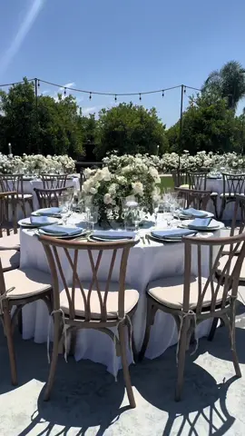 Al Fresco Wedding……………………………………..#dustybluewedding #bridetobe2026 #lopezsrentals #willowchairs 