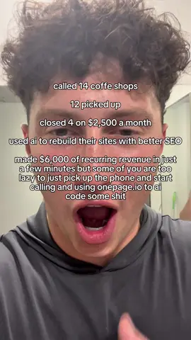called 14 coffee shops ☕ 12 answered 💀 rebuilt their sites using ai onepage too easy 🚀🤑 - - 15 - #onepage #ai #aitools #aibusiness